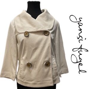 Yansi Fugel Double Breasted Cream Corduroy Jacket Luxury Designer Tux Couture XS